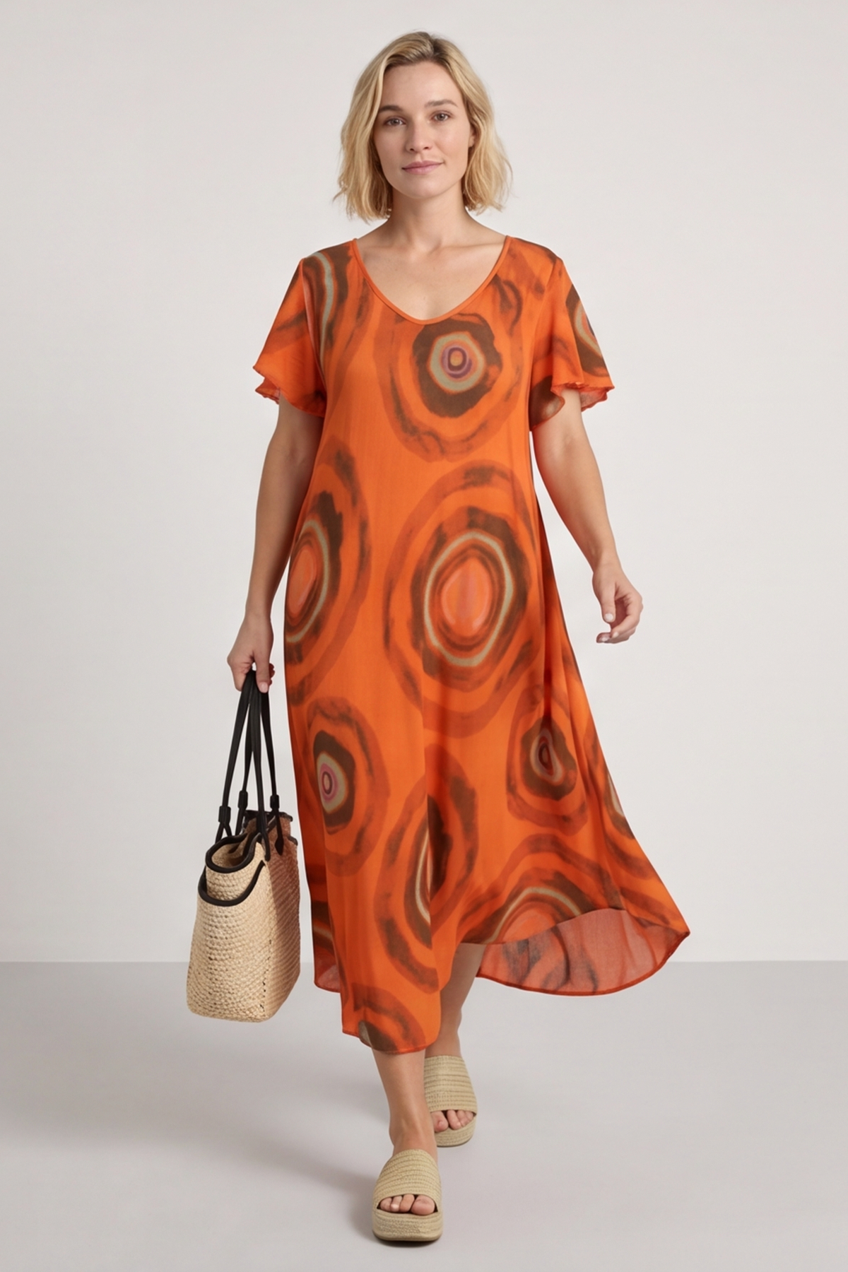 Philomena Circle Print Dress Orange