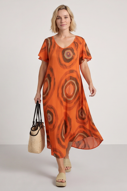 Philomena Circle Print Dress Orange - Image 4