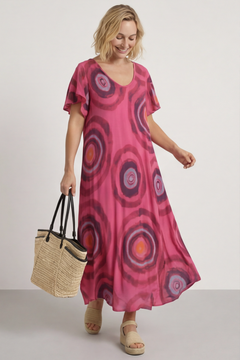 Philomena Circle Print Dress Fuchsia