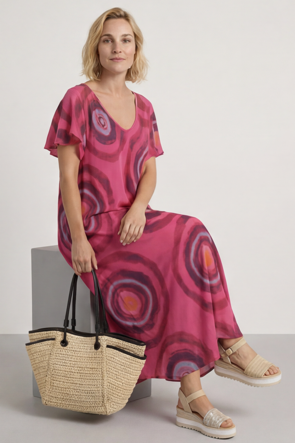 Philomena Circle Print Dress Fuchsia