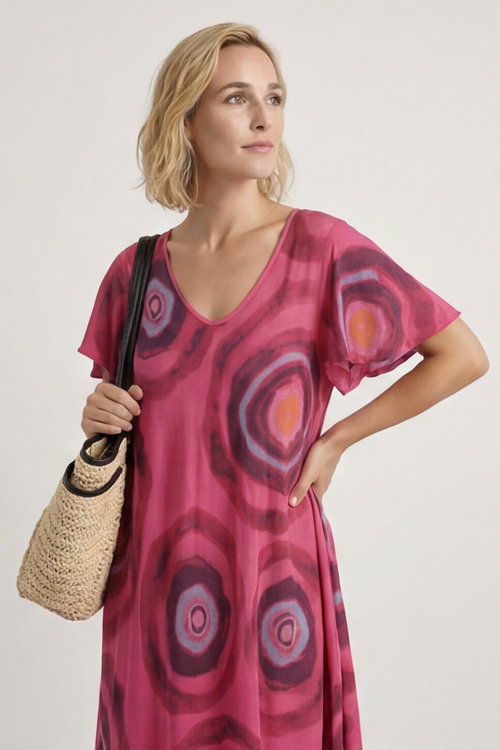 Philomena Circle Print Dress Fuchsia - Image 4