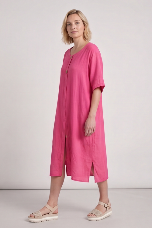 Pauline Linen 2 Piece Cardigan and Dress Set Fuchsia - Image 3