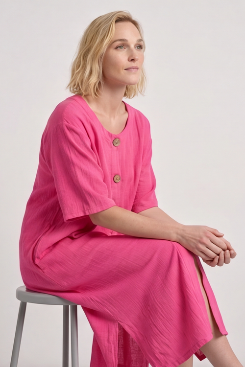 Pauline Linen 2 Piece Cardigan and Dress Set Fuchsia - Image 6