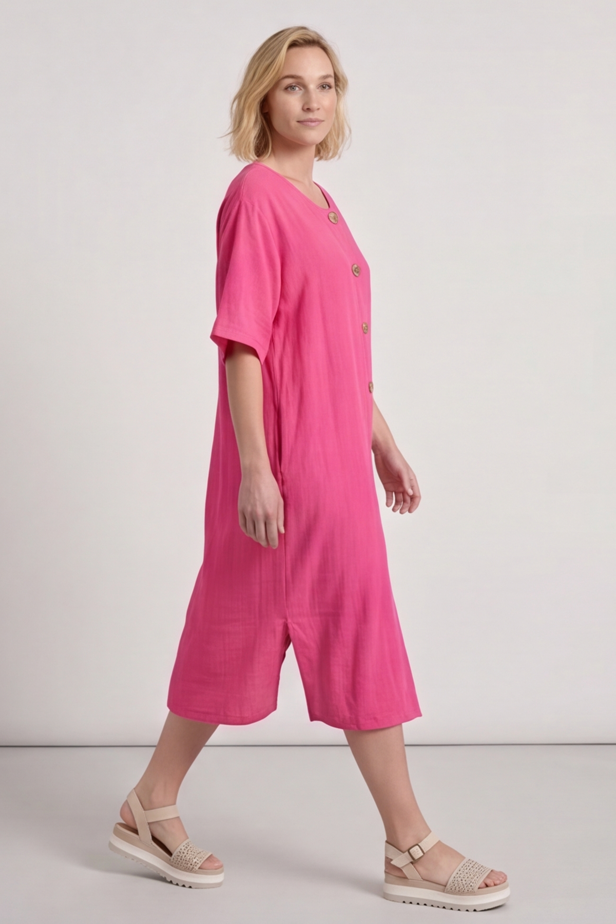 Pauline Linen 2 Piece Cardigan and Dress Set Fuchsia