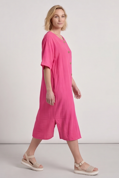 Pauline Linen 2 Piece Cardigan and Dress Set Fuchsia - Image 9