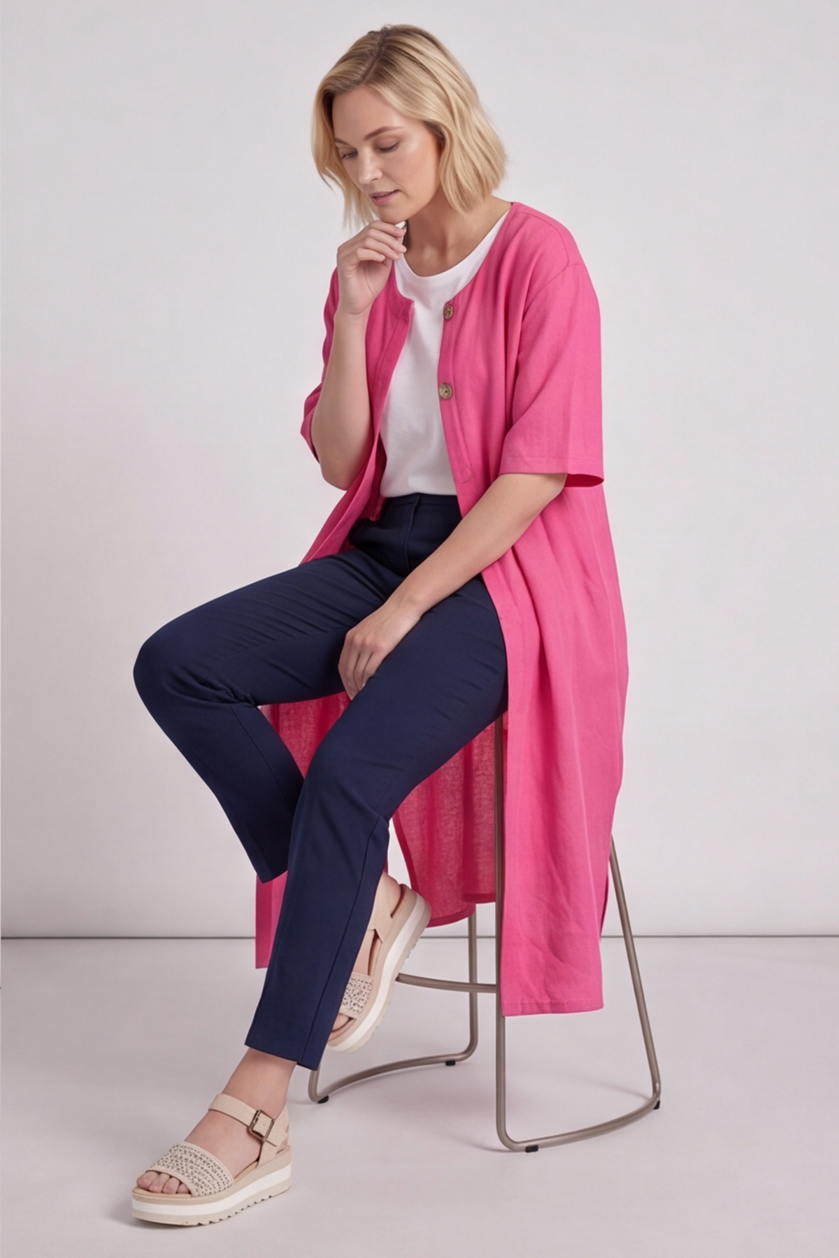 Pauline Linen 2 Piece Cardigan and Dress Set Fuchsia