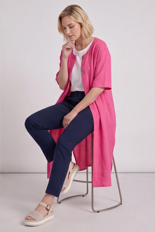 Pauline Linen 2 Piece Cardigan and Dress Set Fuchsia - Image 4
