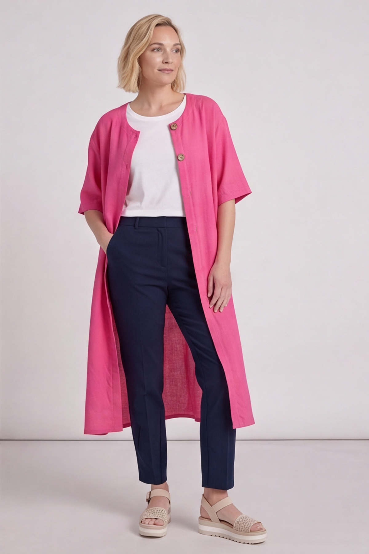 Pauline Linen 2 Piece Cardigan and Dress Set Fuchsia