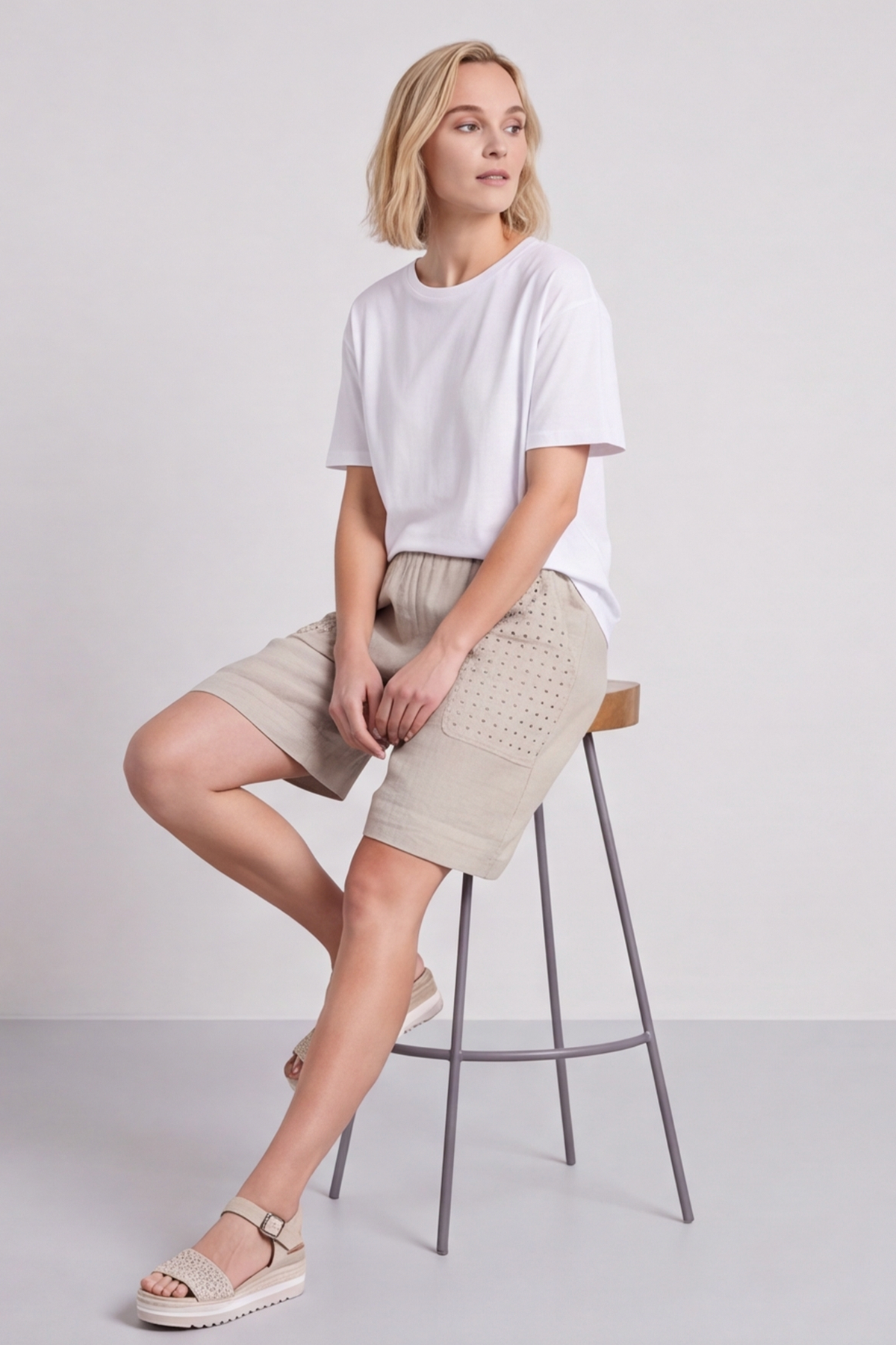 Alora Cotton Easy Shorts Stone