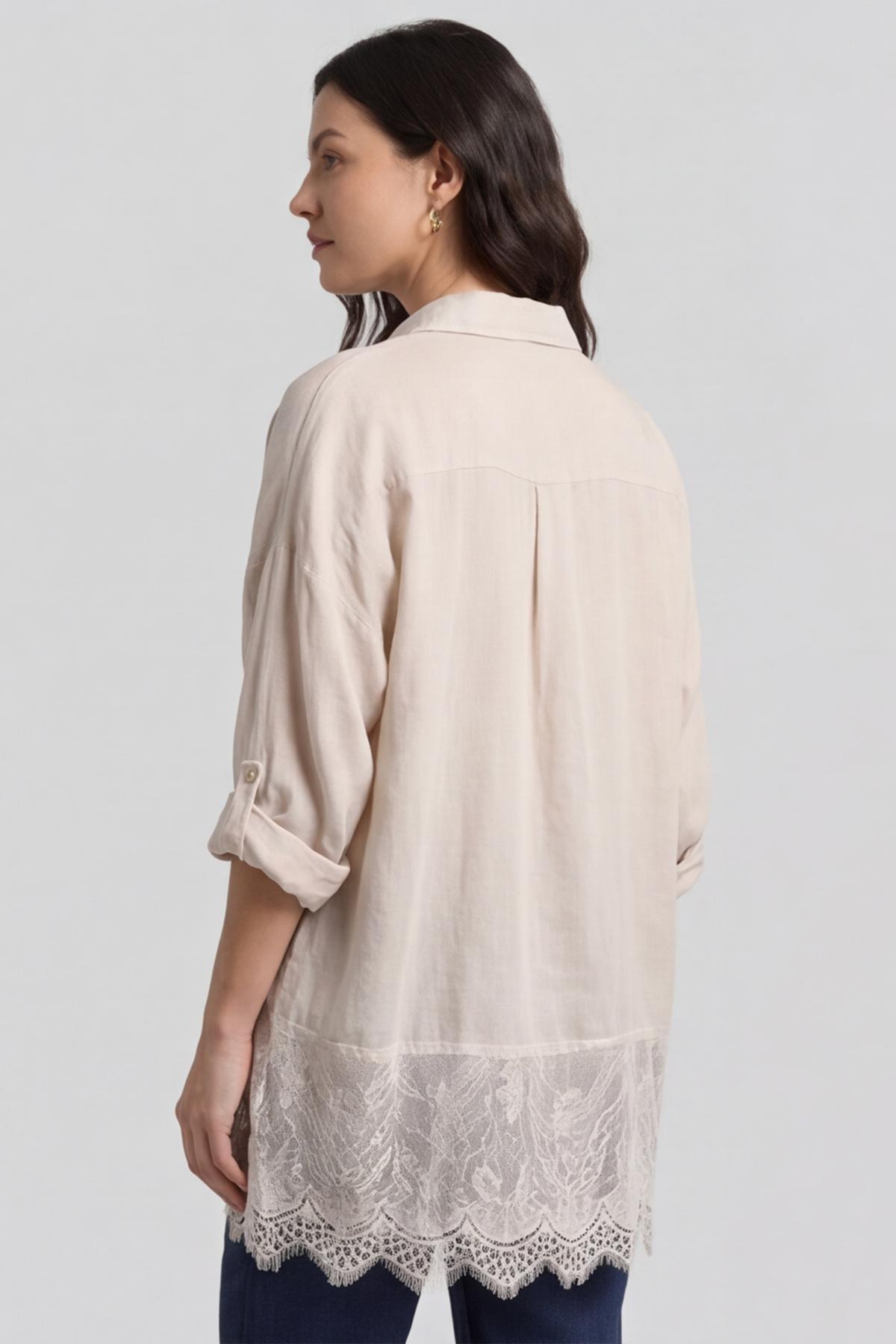 Reban Lace Trim Cotton Shirt Stone