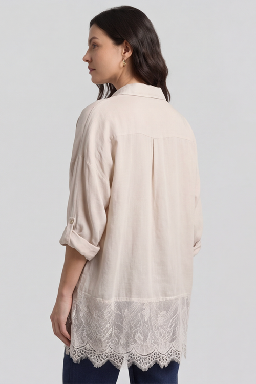 Reban Lace Trim Cotton Shirt Stone - Image 5