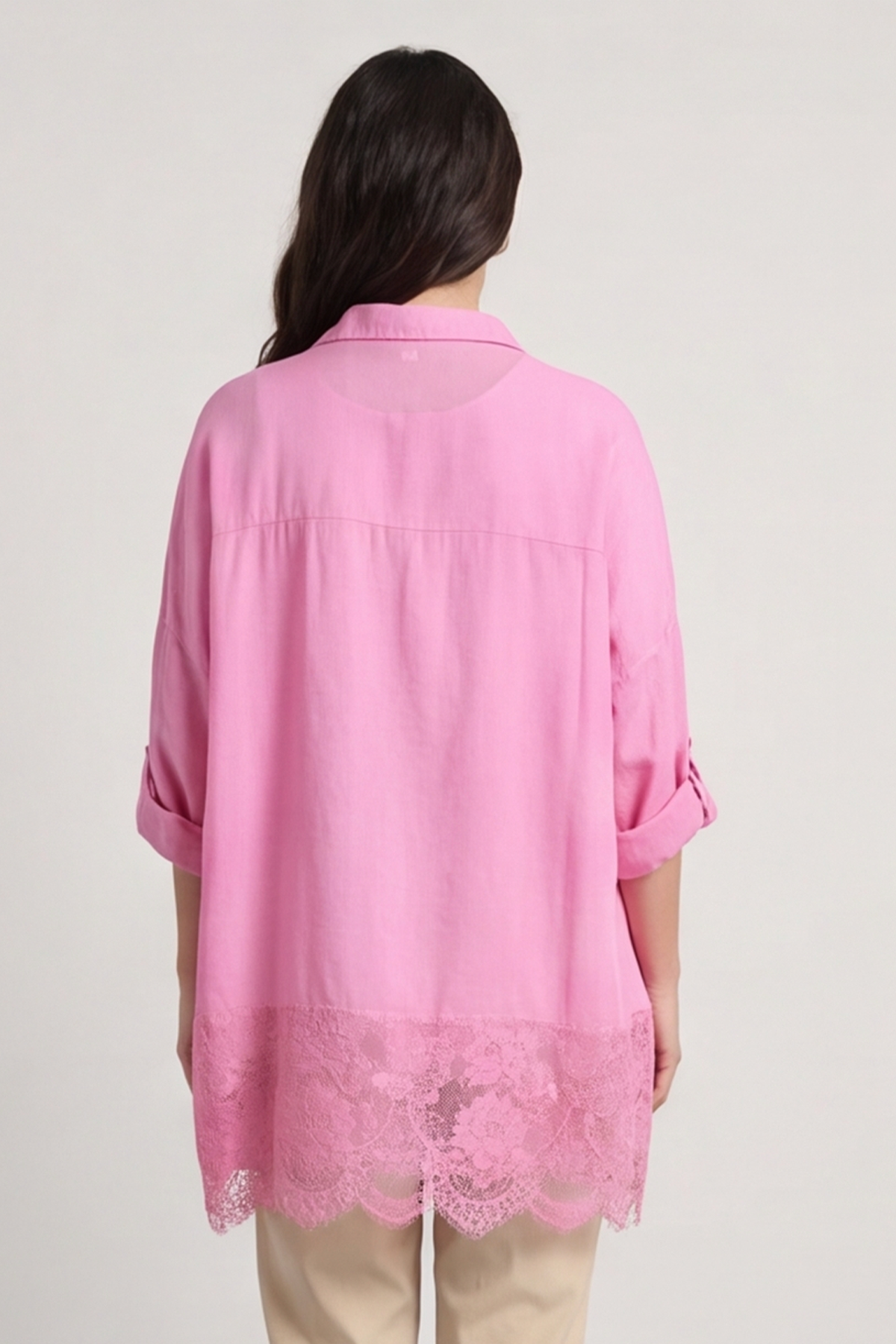 Reban Lace Trim Cotton Shirt Fuchsia