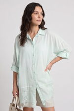 Reban Lace Trim Cotton Shirt Mint Mint - Reban Lace Trim Cotton Shirt Mint