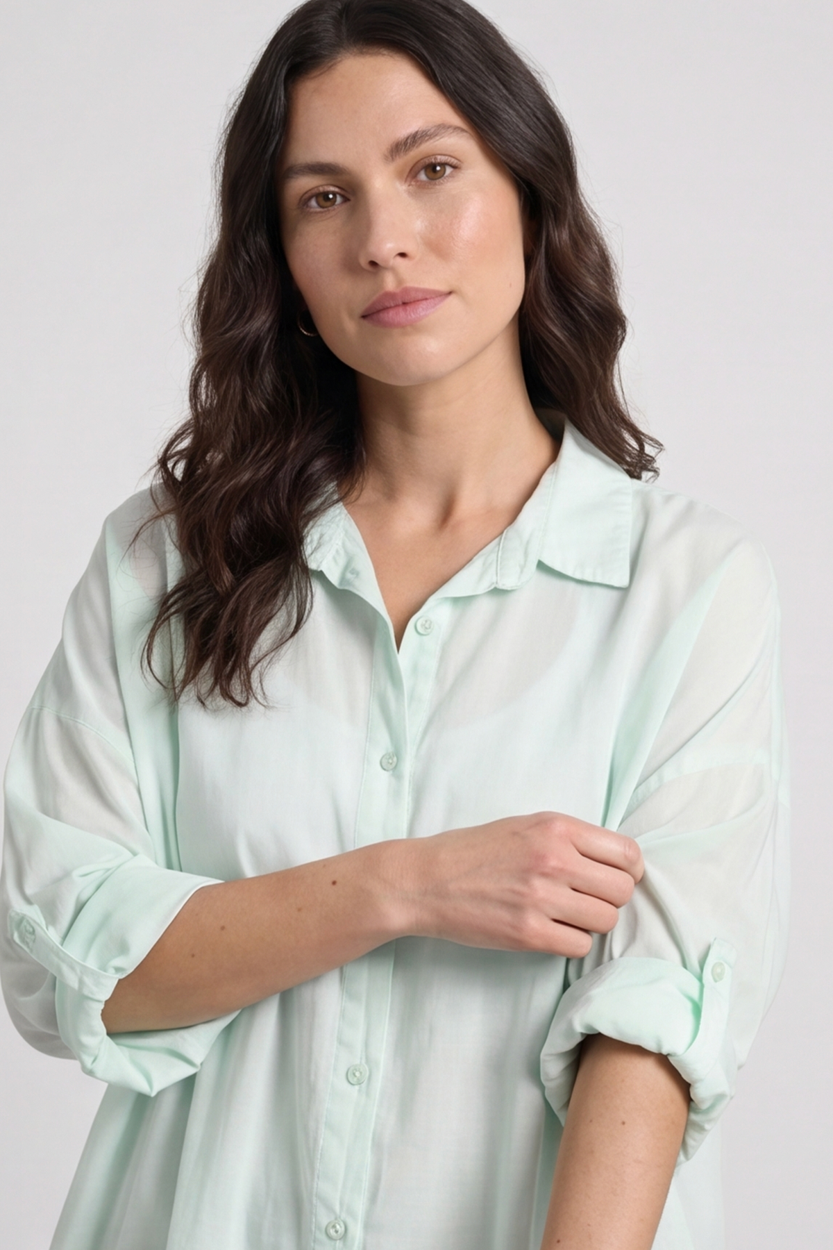 Reban Lace Trim Cotton Shirt Mint