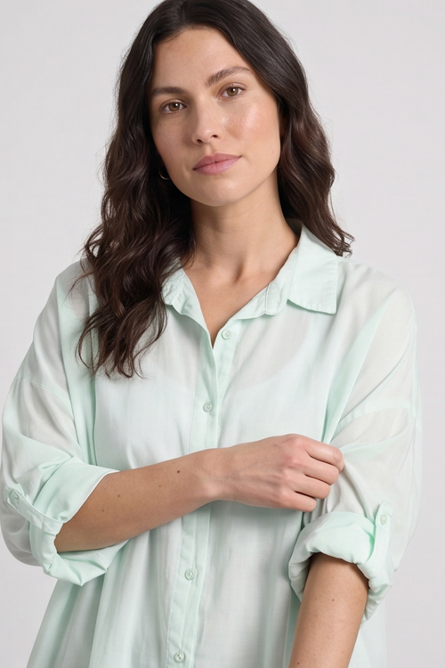 Reban Lace Trim Cotton Shirt Mint - Image 2