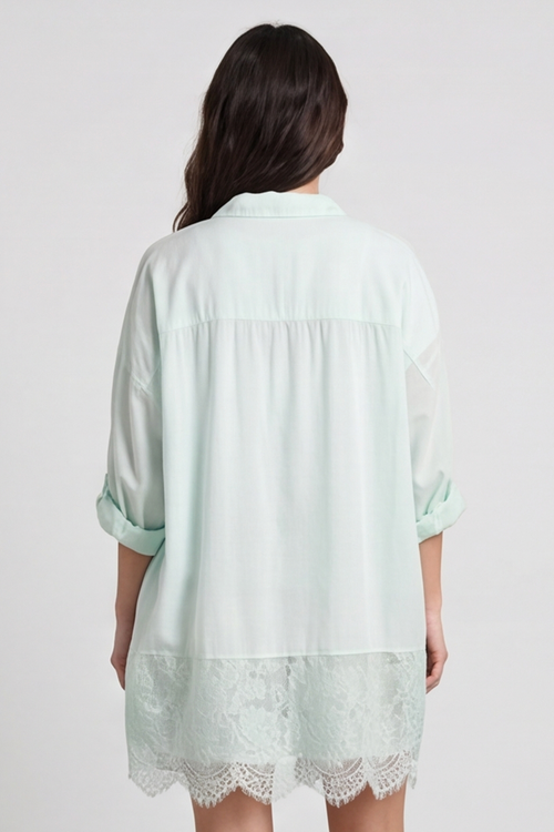 Reban Lace Trim Cotton Shirt Mint - Image 3