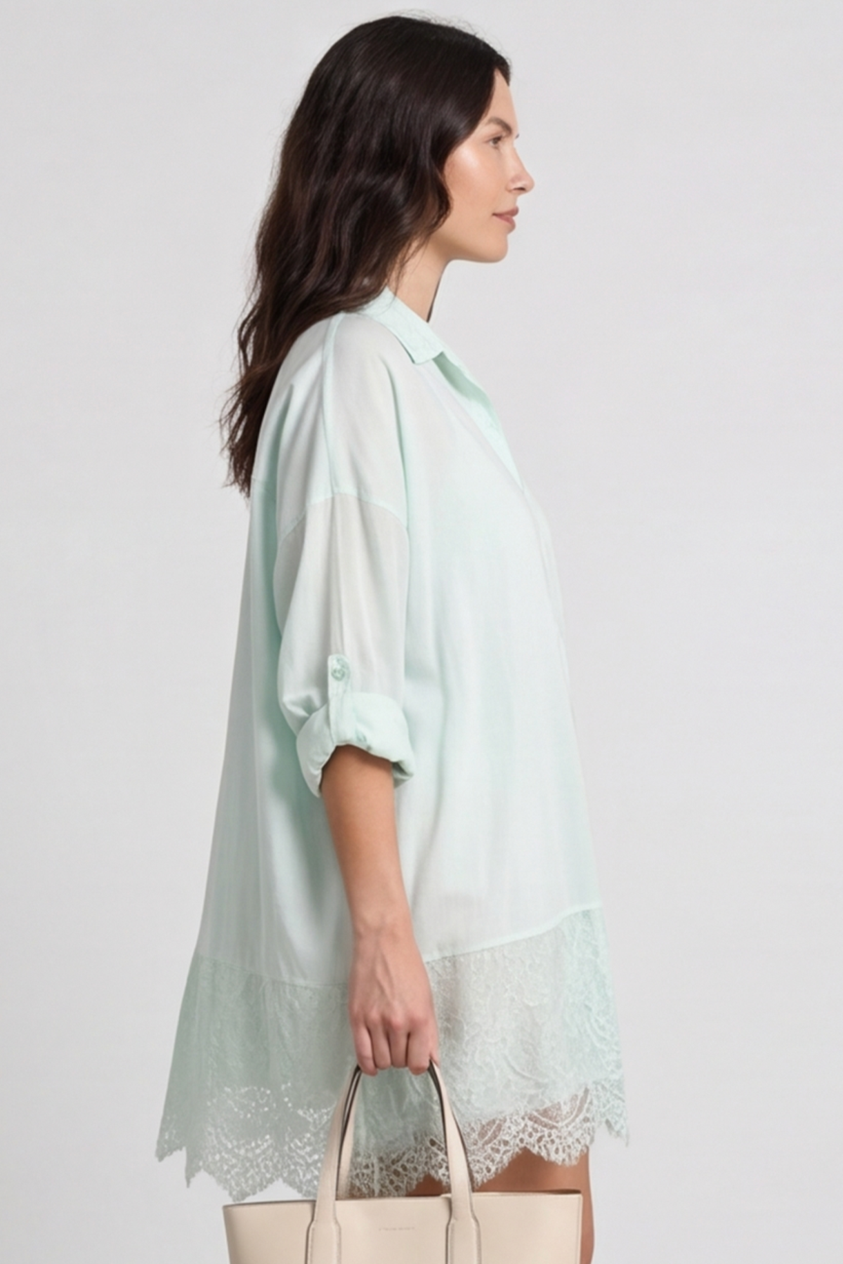 Reban Lace Trim Cotton Shirt Mint