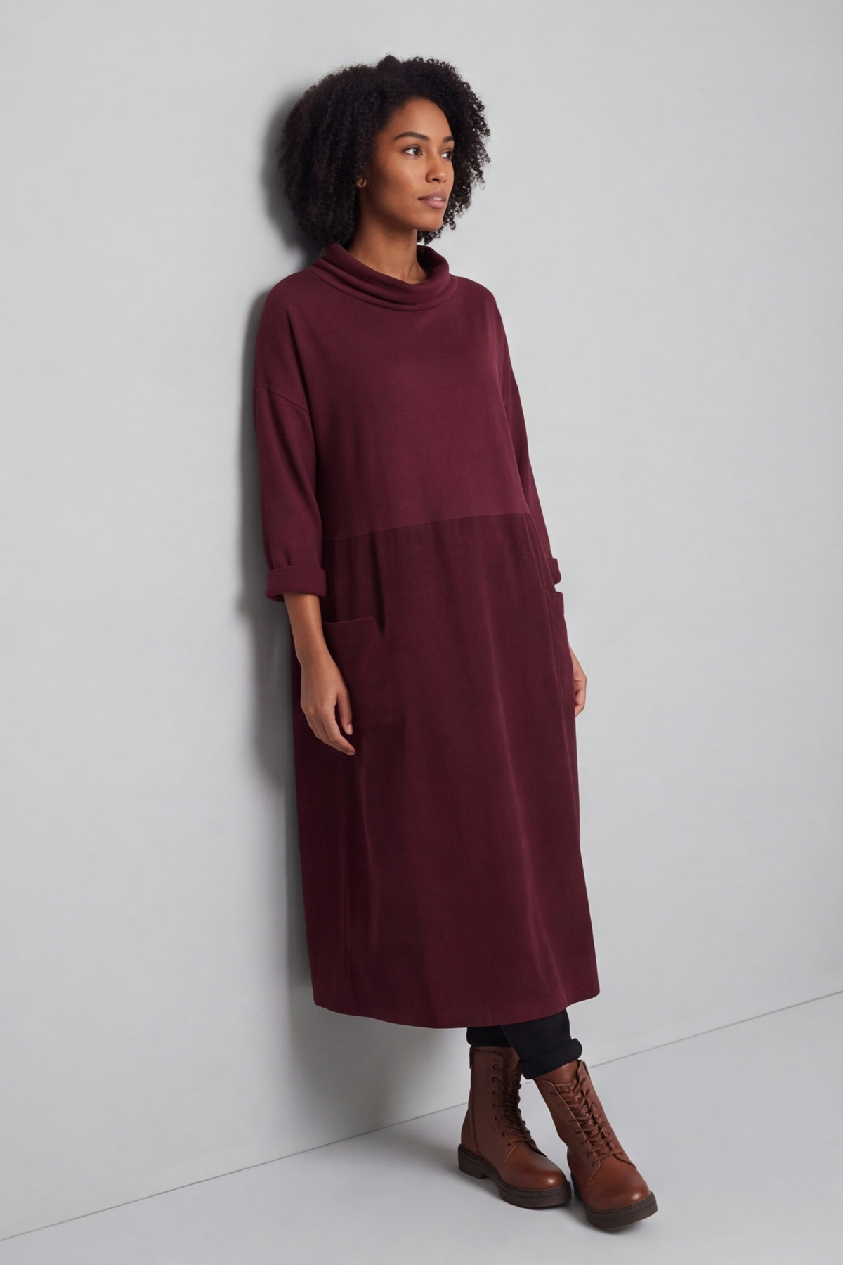 Libby Cowl Neck Cotton Dress Wine
