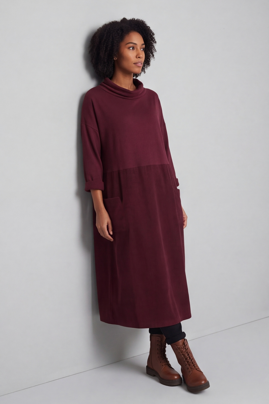 Libby Cowl Neck Cotton Dress Wine