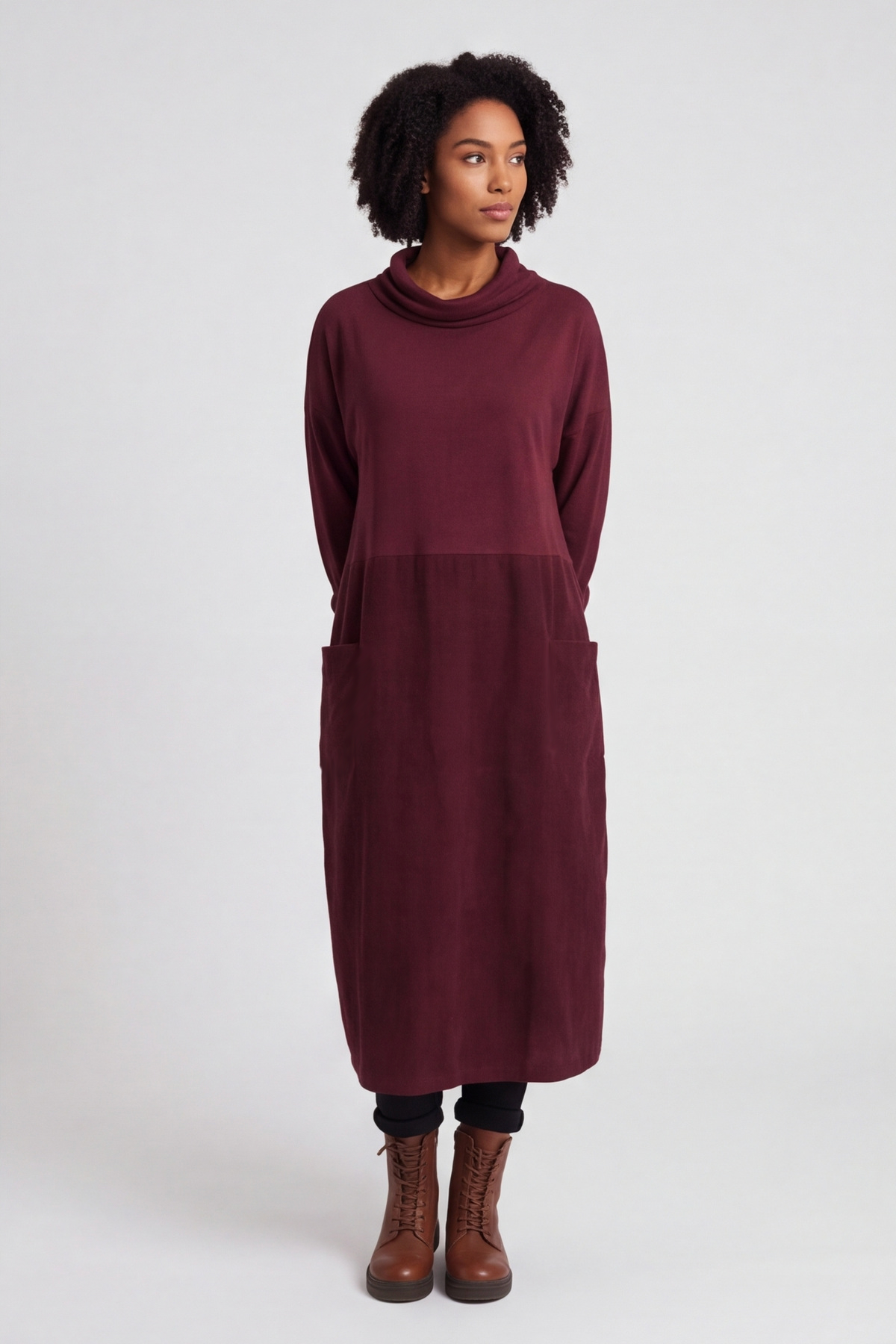 Libby Cowl Neck Cotton Dress Wine