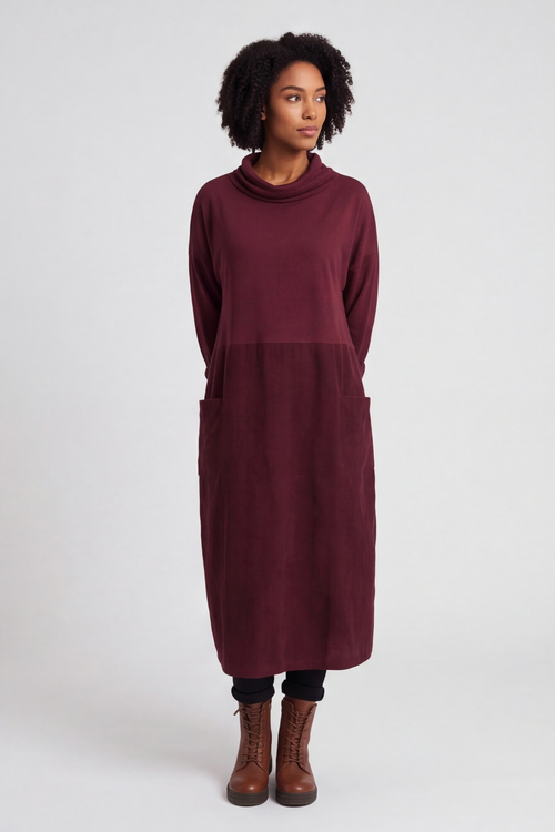 Libby Cowl Neck Cotton Dress Wine - Image 3