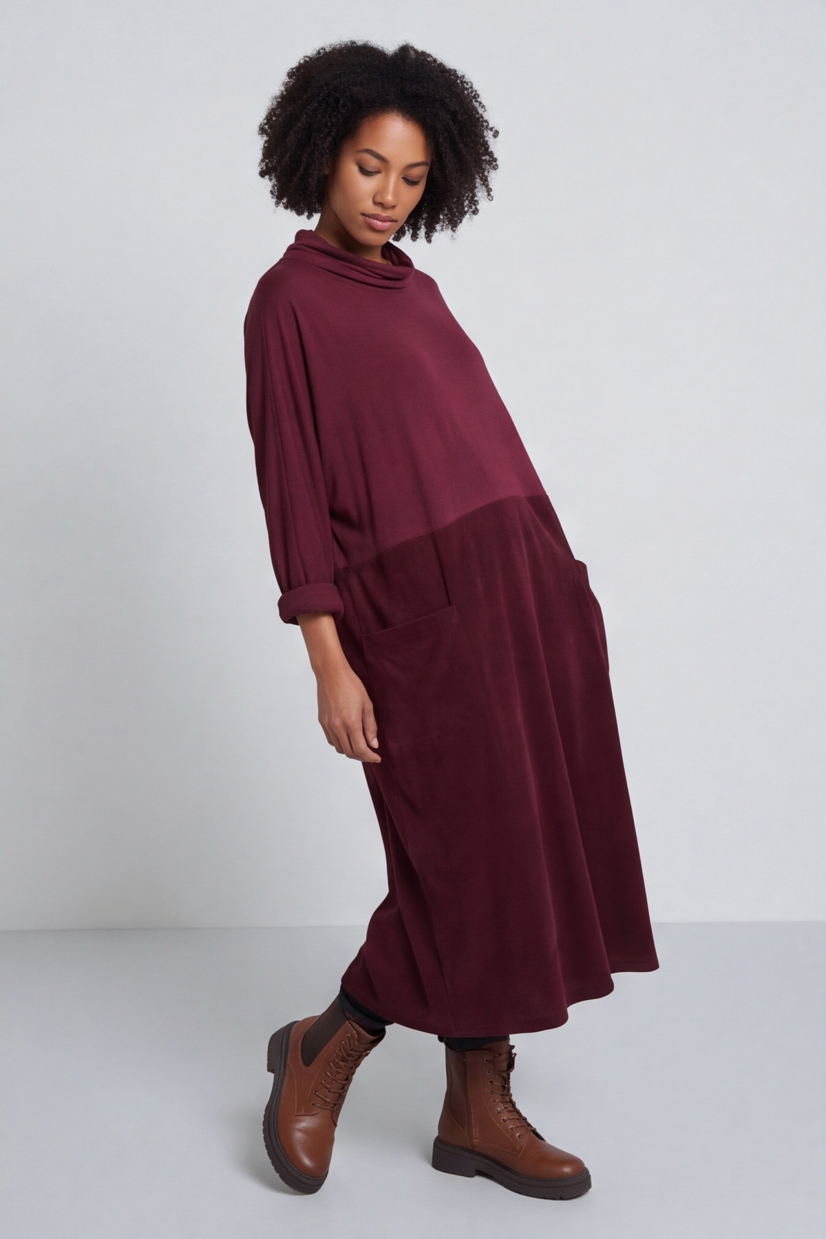 Libby Cowl Neck Cotton Dress Wine