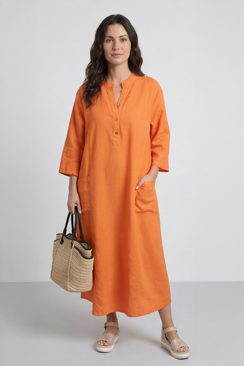 Reese Button Linen Dress Orange - Image 6