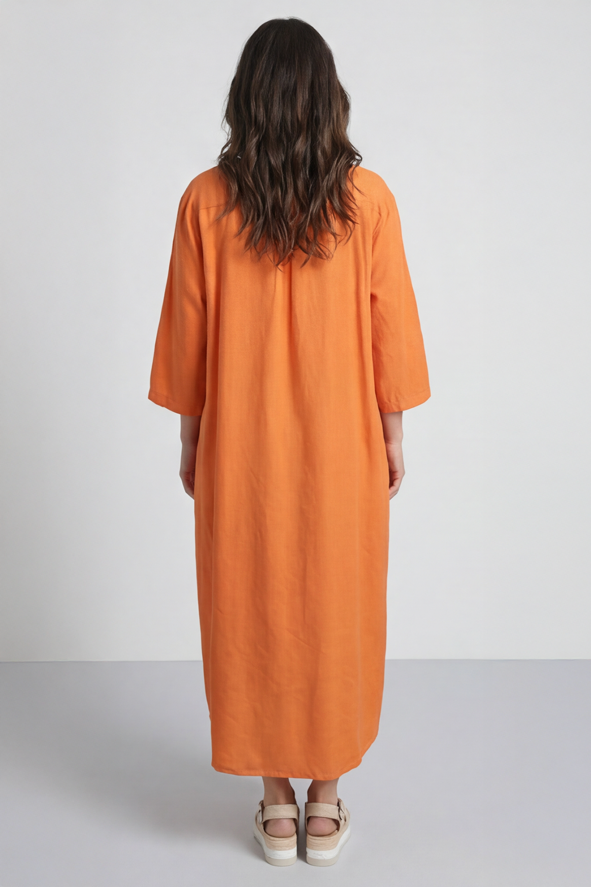 Reese Button Linen Dress Orange