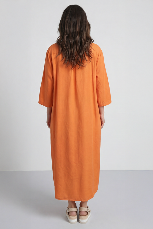 Reese Button Linen Dress Orange - Image 4