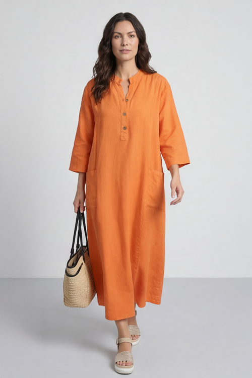 Reese Button Linen Dress Orange - Image 5