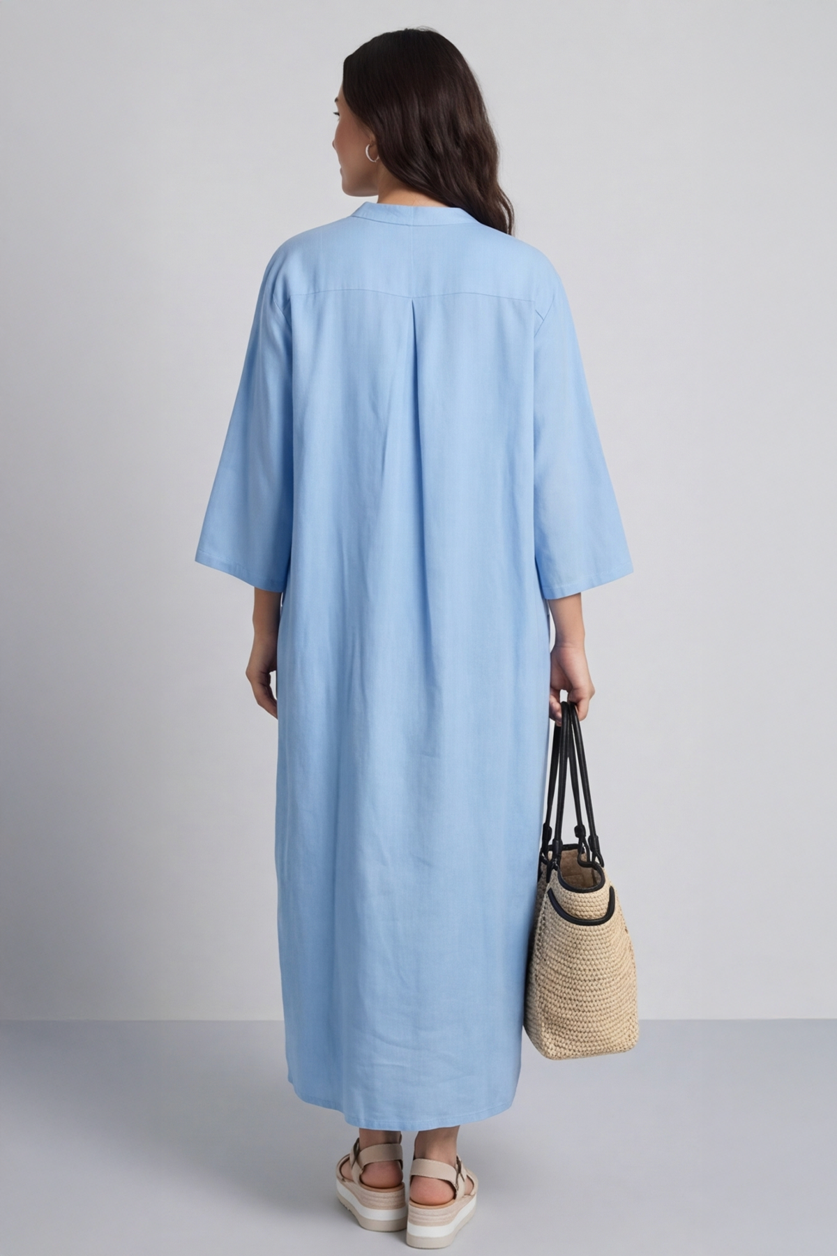 Reese Button Linen Dress Powder Blue