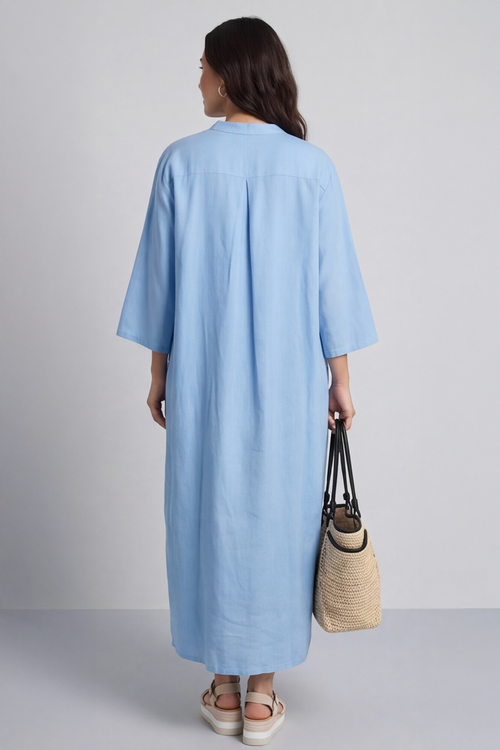 Reese Button Linen Dress Powder Blue - Image 4
