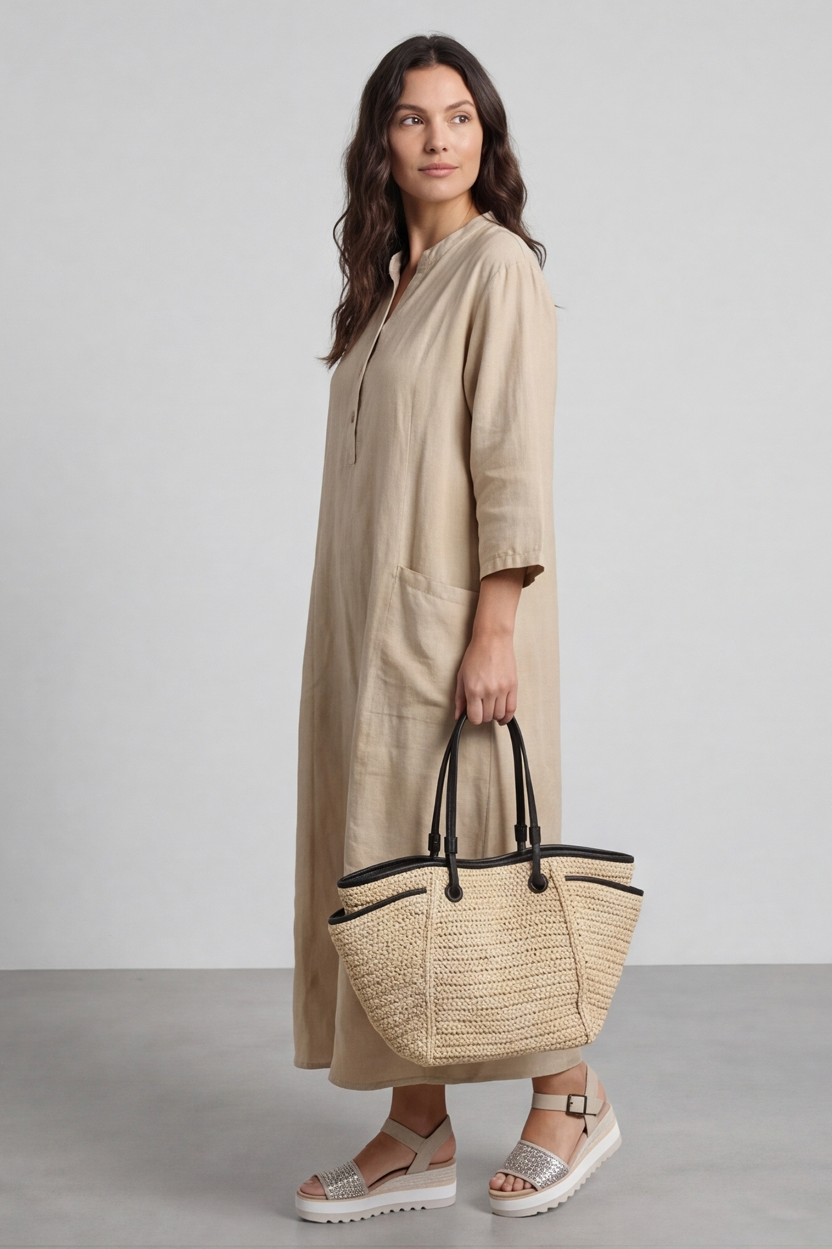 Reese Button Linen Dress Camel