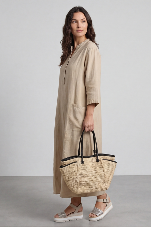 Reese Button Linen Dress Camel - Image 3