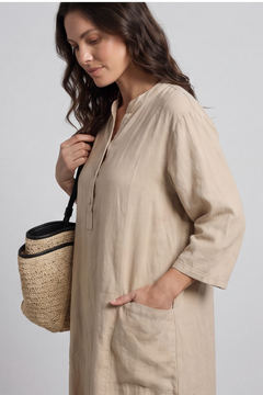 Reese Button Linen Dress Camel