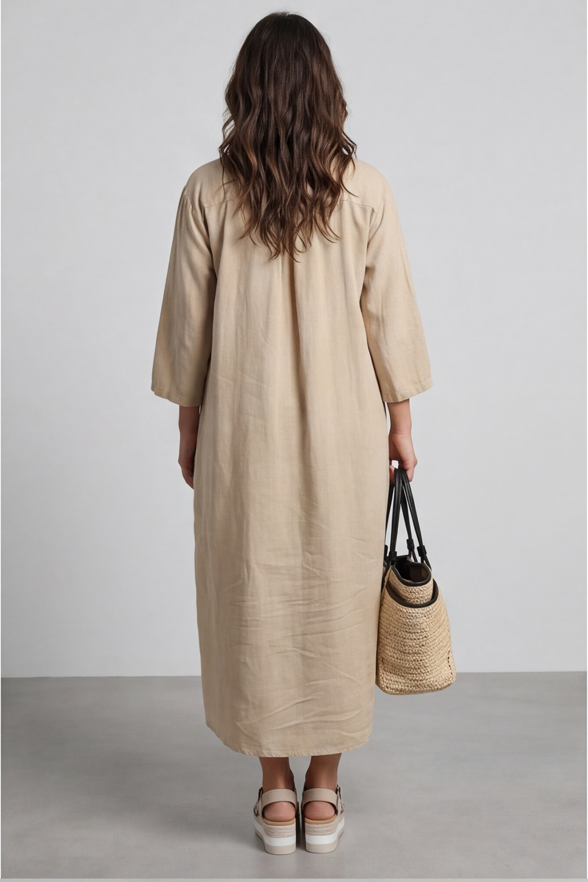 Reese Button Linen Dress Camel