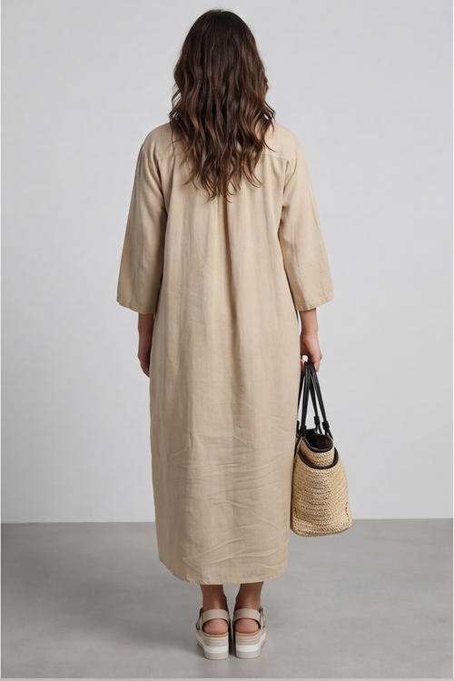Reese Button Linen Dress Camel - Image 4