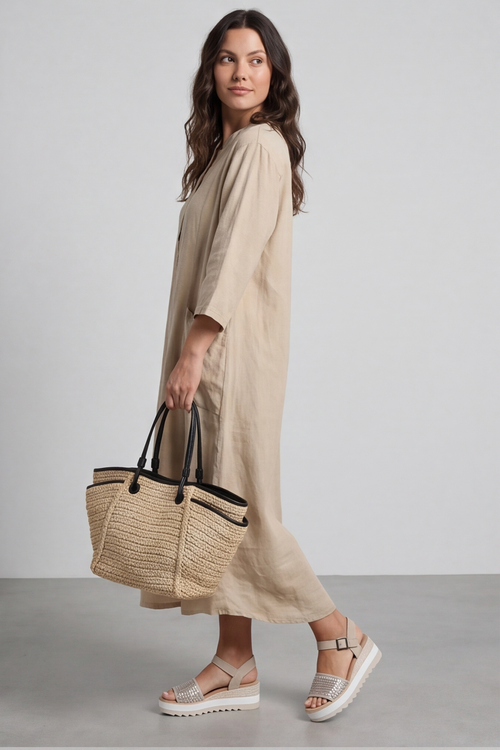 Reese Button Linen Dress Camel - Image 5