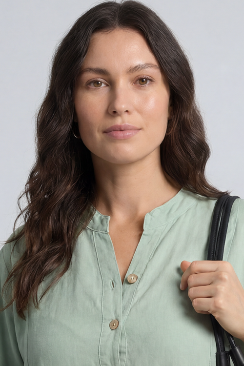 Reese Button Linen Dress Sage Green - Image 3