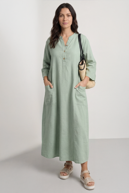 Reese Button Linen Dress Sage Green - Image 5