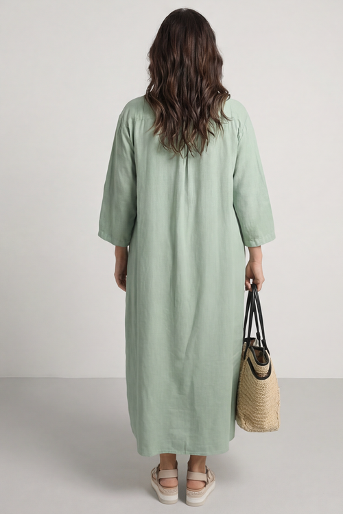 Reese Button Linen Dress Sage Green - Image 4