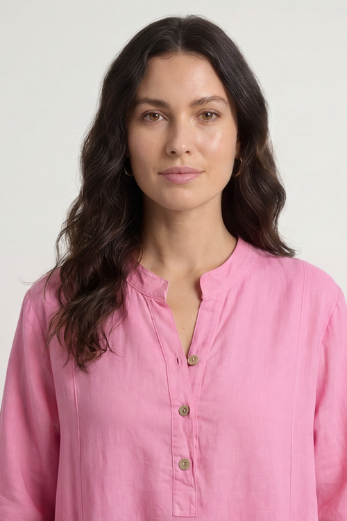 Reese Button Linen Dress Fuchsia - Image 3