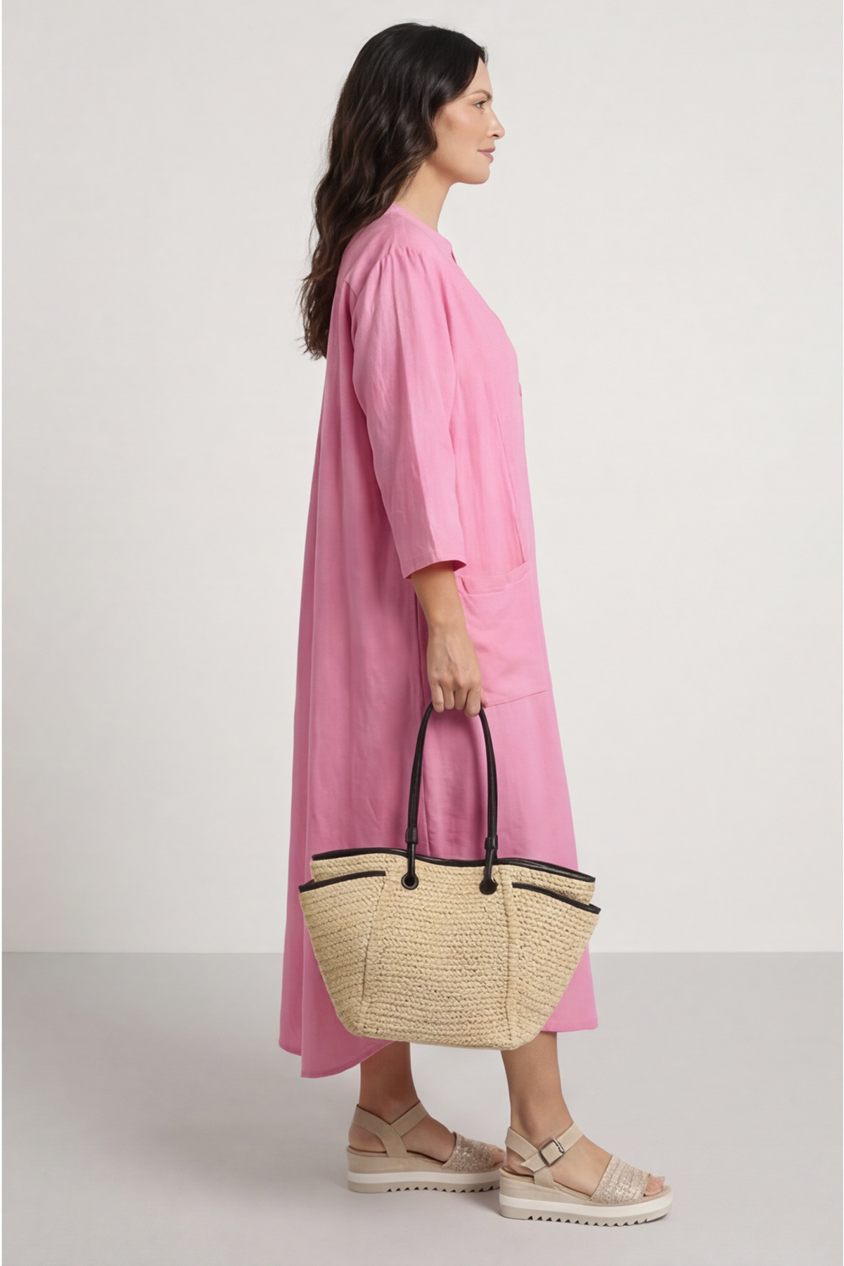 Reese Button Linen Dress Fuchsia