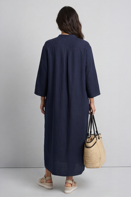 Reese Button Linen Dress Navy - Image 3