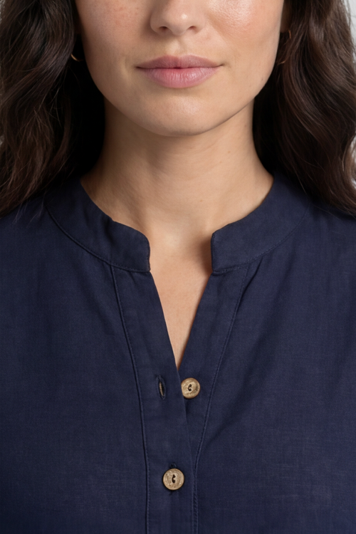 Reese Button Linen Dress Navy - Image 4