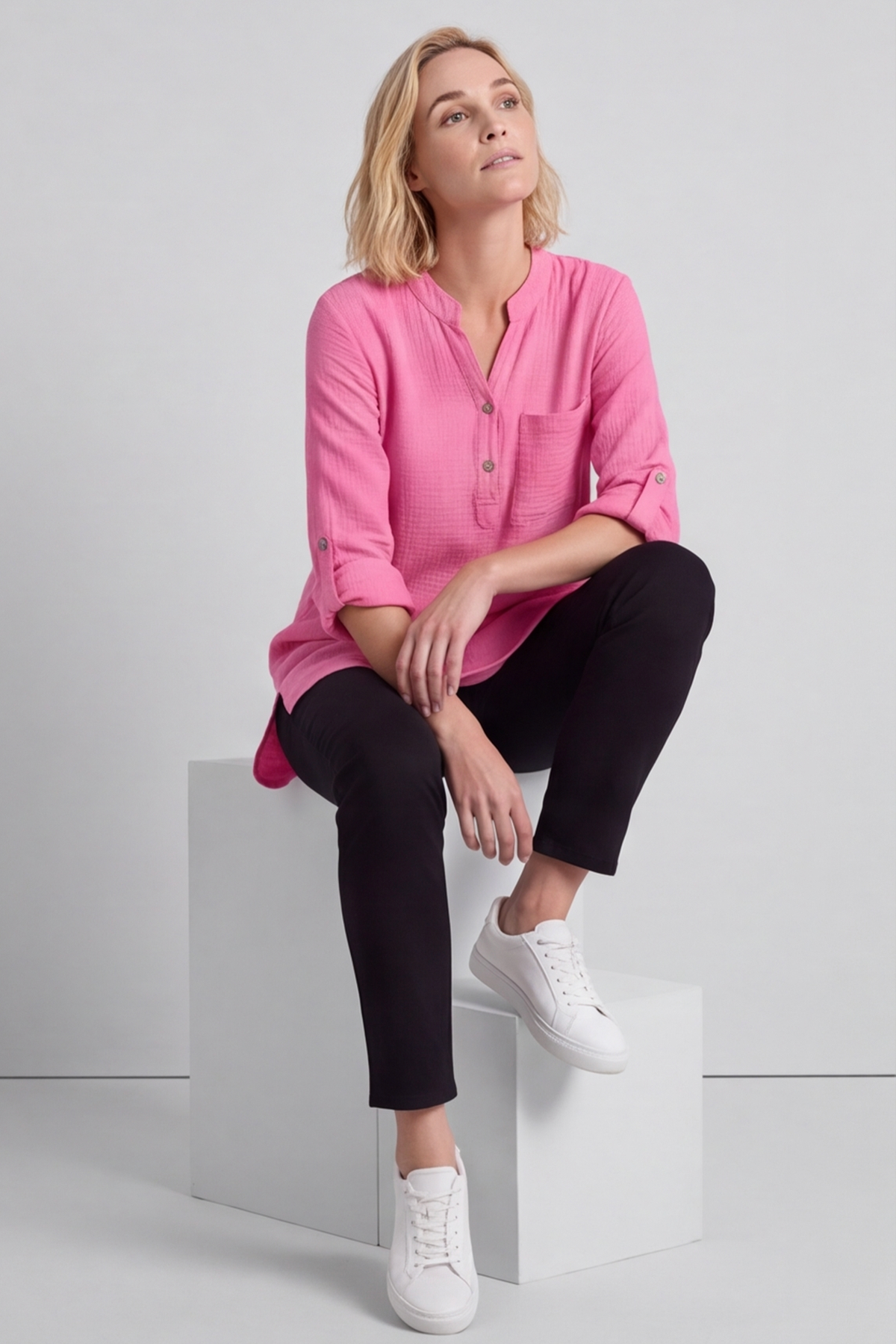 Rhiannon Crinkle Cotton Pink Top