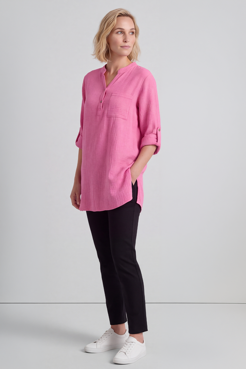 Rhiannon Crinkle Cotton Pink Top - Image 3