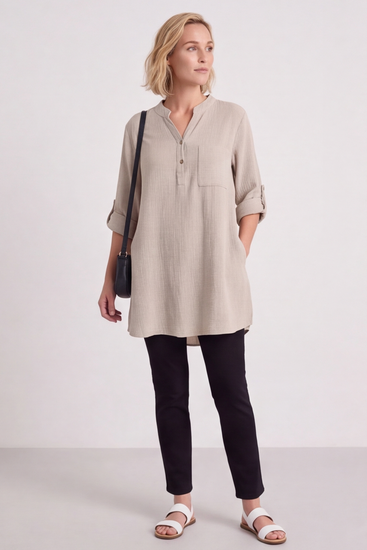 Rhiannon Crinkle Cotton Stone Tunic