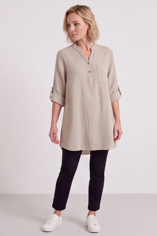 Rhiannon Crinkle Cotton Stone Tunic - Image 4