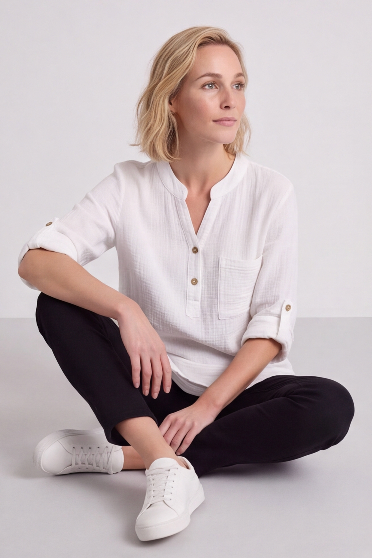 Rhiannon Crinkle Cotton White Tunic
